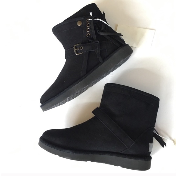 NEW UGG AUSTRALIA black suede wool warm boots 7/38 - Picture 2 of 6